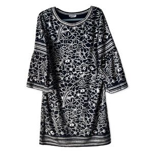 Max Studio Specialty Products Floral Bell Sleeve Black And White Dress